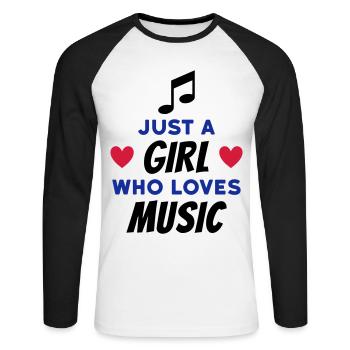 Juste une fille qui aime la musique (note, cœurs) - T-shirt baseball manches longues Homme - blanc/noir - Devant - Nik (191cm)