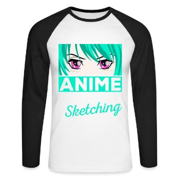 J’adore Anime Ramen Sketching Manga Cadeau - T-shirt baseball manches longues Homme - blanc/noir - Devant - Nik (191cm)