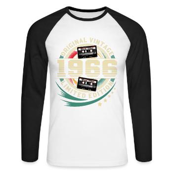 1966 Geburtsjahr Jahrgang Baujahr Geburtstag - Unisex Baseballshirt langarm - Weiß/Schwarz - Vorne - Nik (191cm)