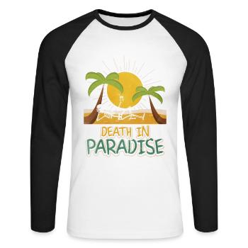 Death in Paradise – Skelett Urlaub Vibes - Unisex Baseballshirt langarm - Weiß/Schwarz - Vorne - Nik (191cm)