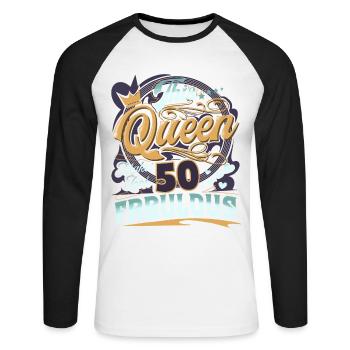 50ème Anniversaire 50 Ans Femmes Dames Reine - T-shirt baseball manches longues Homme - blanc/noir - Devant - Nik (191cm)