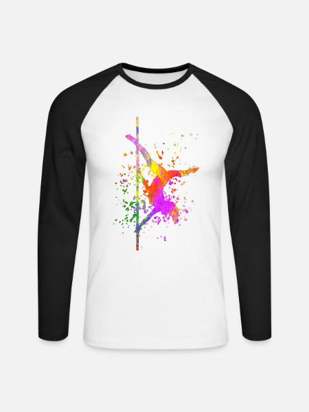 Pole Dance Fitness Farbspritzer Poledance - Unisex Baseballshirt langarm - Weiß/Schwarz