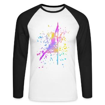 Pole Dance Fitness Couleur Splash Pole Dance - T-shirt baseball manches longues Homme - blanc/noir - Devant - Nik (191cm)