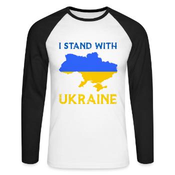 I Stand With Ukraine Flag - Ukraine Strong - Unisex Long Sleeve Baseball T-Shirt - white/black - Front - Nik (191cm)