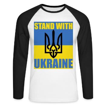 Stand With Ukraine Drapeau Trident Soutien Maillot - T-shirt baseball manches longues Homme - blanc/noir - Devant - Nik (191cm)