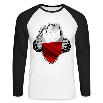 Polen - Polnische Flagge unterm Shirt - Unisex Baseballshirt langarm - Weiß/Schwarz - Vorne - Nik (191cm)
