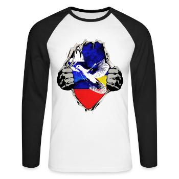Russland Ukraine Flaggen mit Friedenstaube - Unisex Baseballshirt langarm - Weiß/Schwarz - Vorne - Nik (191cm)