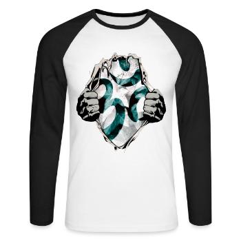 Om unterm Shirt - Unisex Baseballshirt langarm - Weiß/Schwarz - Vorne - Nik (191cm)