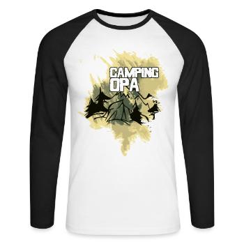 Camping Opa Zelt Wald Berge - Unisex Baseballshirt langarm - Weiß/Schwarz - Vorne - Nik (191cm)
