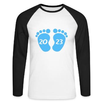 Geburtsmonat Mai 2023 Junge Sohn Schwanger - Unisex Baseballshirt langarm - Weiß/Schwarz - Vorne - Nik (191cm)