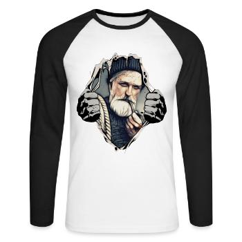 Sailor with pipe under his shirt - Unisex Long Sleeve Baseball T-Shirt - white/black - Front - Nik (191cm)