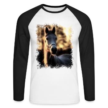 Pferd - Goldener Schimmel - Unisex Baseballshirt langarm - Weiß/Schwarz - Vorne - Nik (191cm)