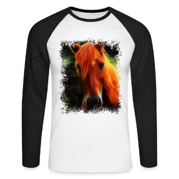 Pferd Wildpferd - Unisex Baseballshirt langarm - Weiß/Schwarz - Vorne - Nik (191cm)