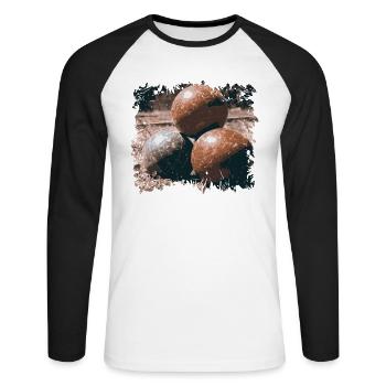 Bosseln | 3 Bossel Kugeln | Boßeln - Unisex Baseballshirt langarm - Weiß/Schwarz - Vorne - Nik (191cm)