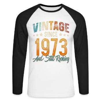 1973 Année de naissance Anniversaire Année de construction Millésime - T-shirt baseball manches longues Homme - blanc/noir - Devant - Nik (191cm)