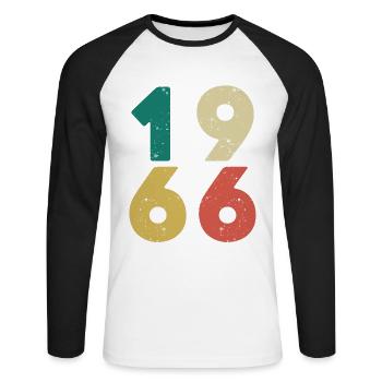 1966 - Millésime 1966 Rétro Vintage - T-shirt baseball manches longues Homme - blanc/noir - Devant - Nik (191cm)