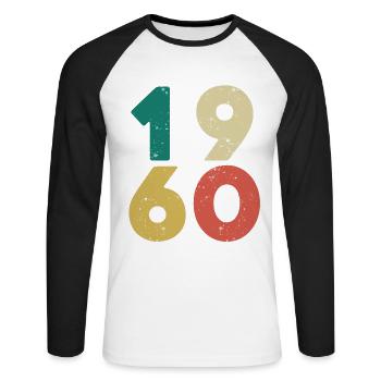 1960 - Millésime 1960 Rétro Vintage - T-shirt baseball manches longues Homme - blanc/noir - Devant - Nik (191cm)