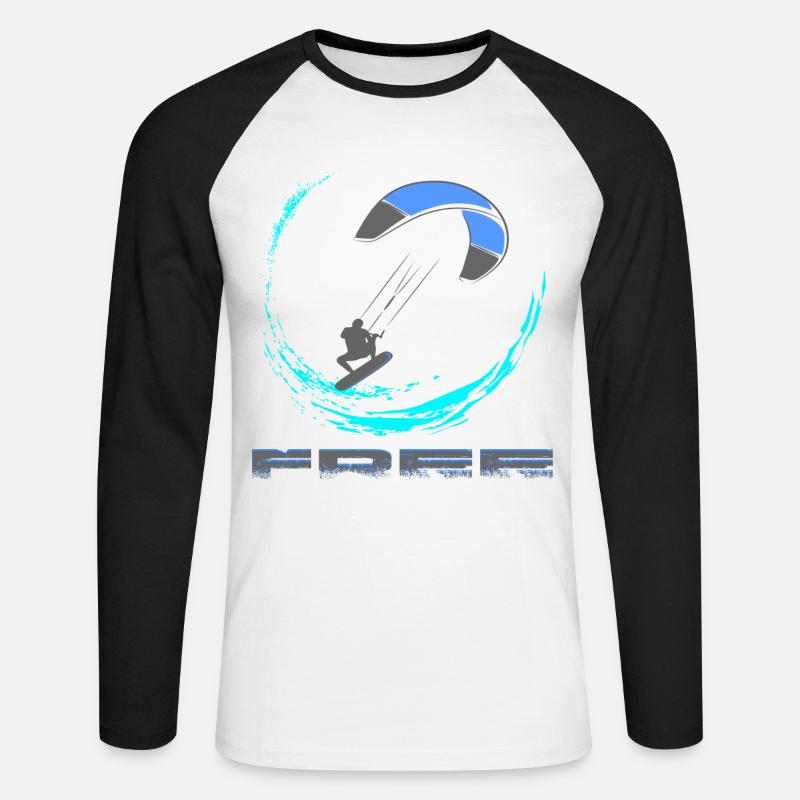 Kitesurf - Unisex Baseballshirt langarm - Weiß/Schwarz