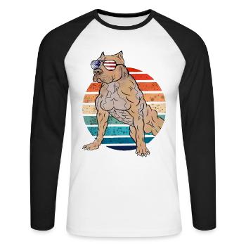Vintage American Staffordshire Terrier - Unisex Long Sleeve Baseball T-Shirt - white/black - Front - Nik (191cm)