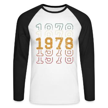 1978 - Unisex Long Sleeve Baseball T-Shirt - white/black - Front - Nik (191cm)