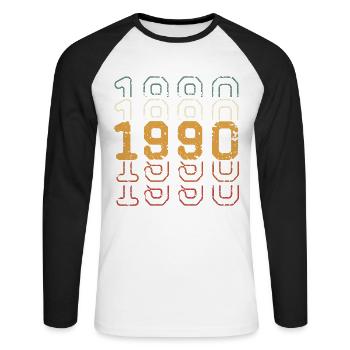 1990 - Unisex Long Sleeve Baseball T-Shirt - white/black - Front - Nik (191cm)