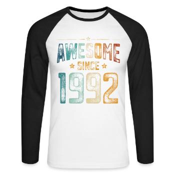 1992 Naissance Année de naissance - T-shirt baseball manches longues Homme - blanc/noir - Devant - Nik (191cm)