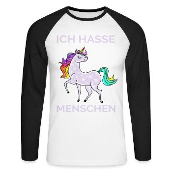 ICH HASSE MENSCHEN EINHORN - Unisex Baseballshirt langarm - Weiß/Schwarz - Vorne - Nik (191cm)