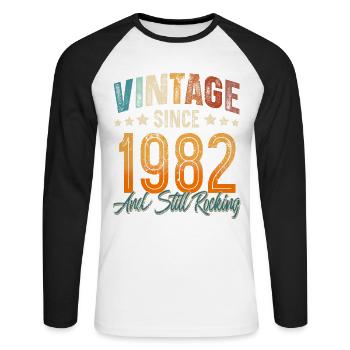 1982 Année de naissance Anniversaire Année de construction Millésime - T-shirt baseball manches longues Homme - blanc/noir - Devant - Nik (191cm)