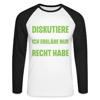 Ich Diskutiere Nicht Ich Erkläre Nur Warum Ich - Unisex Baseballshirt langarm - Weiß/Schwarz - Vorne - Nik (191cm)