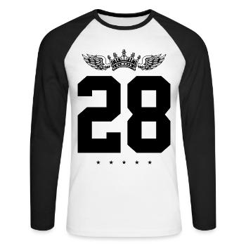 28 Couronne numérique - T-shirt baseball manches longues Homme - blanc/noir - Devant - Nik (191cm)