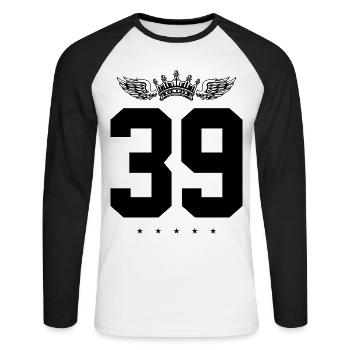 39 Number crown - Unisex Long Sleeve Baseball T-Shirt - white/black - Front - Nik (191cm)