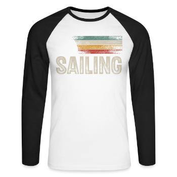 Segeln Segler Segelboot Retro Vintage - Unisex Baseballshirt langarm - Weiß/Schwarz - Vorne - Nik (191cm)