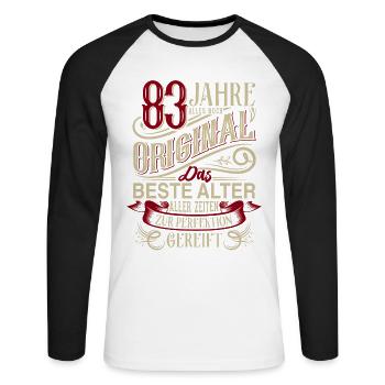 83. Geburtstag Vintage Retro - Unisex Baseballshirt langarm - Weiß/Schwarz - Vorne - Nik (191cm)