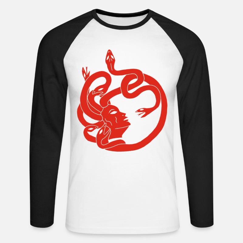 Frau mit Schlangenhaar (rot) - Unisex Baseballshirt langarm - Weiß/Schwarz