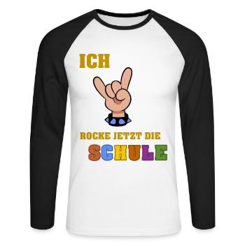 Ich rocke jetzt die Schule - Einschulung Schule - Unisex Baseballshirt langarm - Weiß/Schwarz - Vorne - Nik (191cm)