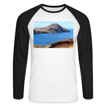 Affiche Madère Portugal - T-shirt baseball manches longues Homme - blanc/noir - Devant - Nik (191cm)