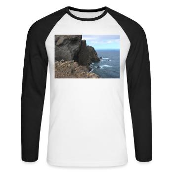Affiche Madère Portugal - T-shirt baseball manches longues Homme - blanc/noir - Devant - Nik (191cm)
