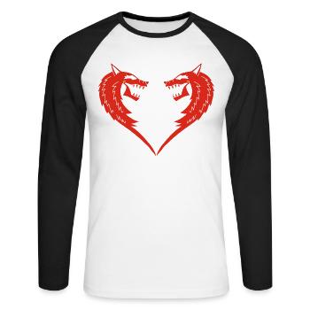 Red Wolf Heart - Unisex Long Sleeve Baseball T-Shirt - white/black - Front - Nik (191cm)
