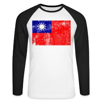 Drapeau de Taïwan Drapeau Grunge Rétro Vintage - T-shirt baseball manches longues Homme - blanc/noir - Devant - Nik (191cm)