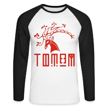 Rotwildtier-Totem - Unisex Baseballshirt langarm - Weiß/Schwarz - Vorne - Nik (191cm)