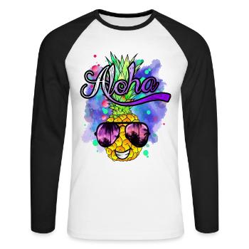 drôle d’ananas frais et coloré - T-shirt baseball manches longues Homme - blanc/noir - Devant - Nik (191cm)
