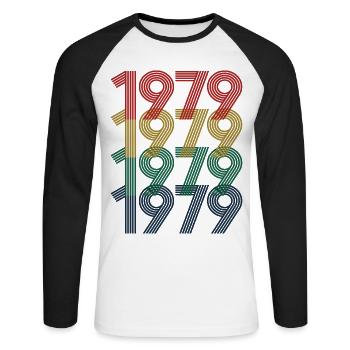 1979, Vintage 45e anniversaire hommes femmes 45 ans - T-shirt baseball manches longues Homme - blanc/noir - Devant - Nik (191cm)