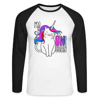 Einhorn Katze Geschenk - Unisex Baseballshirt langarm - Weiß/Schwarz - Vorne - Nik (191cm)