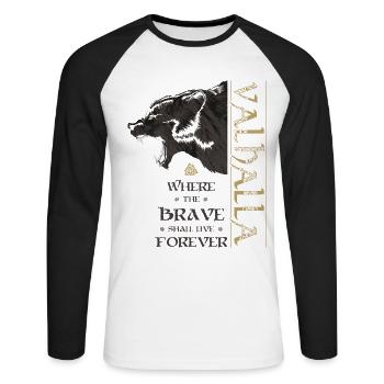 Valhalla Viking Bear Grizzly Bear Wotan Knots - Unisex Long Sleeve Baseball T-Shirt - white/black - Front - Nik (191cm)