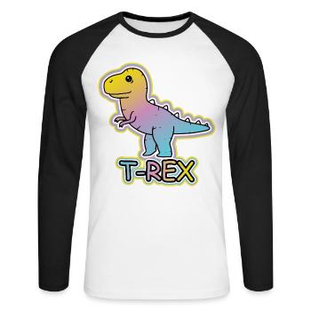 Pastel T-Rex Cartoon Design - T-shirt baseball manches longues Homme - blanc/noir - Devant - Nik (191cm)