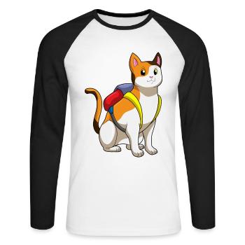 Chat avec cartable - T-shirt baseball manches longues Homme - blanc/noir - Devant - Nik (191cm)