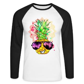 Mandala à l’ananas - T-shirt baseball manches longues Homme - blanc/noir - Devant - Nik (191cm)