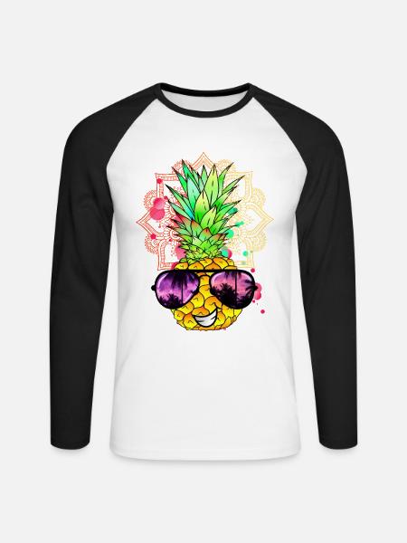 Pineapple Mandala - Unisex Long Sleeve Baseball T-Shirt - white/black