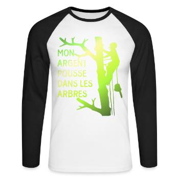 Mon argent pousse dans les arbres pour élagueur - T-shirt baseball manches longues Homme - blanc/noir - Devant - Nik (191cm)