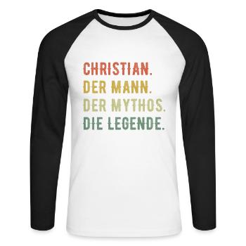 Christian Vorname Der Mann Der Mythos Die Legende - Unisex Baseballshirt langarm - Weiß/Schwarz - Vorne - Nik (191cm)